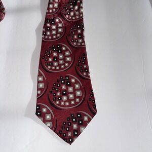 Vtg Lazo Italy Mens Neck Tie ~ Silk ~ Abstract Design ~ Burgandy Gray Black